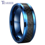 Carbon Fiber Inlay Beveled Polished Classic 8MM Men Women Tungsten Carbide Rings