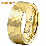 I Love You Stamped 6mm 8mm Tungsten Hammer Ring for Men Women  Comfort Fit