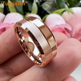 Nice Grooved Beveled Polished Brushed Finish Tungsten Carbide Comfort Fit Rings. Classic Men and Women Wedding Rings - The Jewellery Supermarket