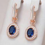 Exquisite 14K Rolled Gold Blue and White AAA Zircon Gemstones Dangle Earrings
