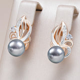 14 Karat Gold Filled AAA Zircon Diamonds Flower Grey Pearl Drop Earrings for Women