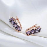 Unique Luxury 14K Rolled Rose Gold AAA Purple Zircon Crystals Earrings For Women - Fine Jewellery