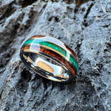 Green Opal Koa Wood Inlay 8mm Black Tungsten Engagement Fashion Men Women Rings