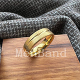 Flat Brushed Polishing Center Groove 6mm Wedding Engagement Gold Tungsten Rings