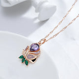 14K Gold Filled Vintage Purple AAA Zircon Diamonds Flower  High Quality Pendant Necklace