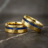 Meteorite Nebula Inlay Hammered 6/8mm Gold/Silver Color Tungsten Ring for Men Women