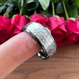 New Trendy Stepped Brushed Finish 6MM 8MM Multicolors Hammer Tungsten Comfort Fit Wedding Rings For Men and Women - The Jewellery Supermarket