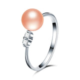 8-9mm Round Freshwater Cultured Pearl Crystal AAA Zircon Diamonds Silver Rings