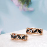 Fashion Vintage Design Square 14K Rolled Rose Gold AAA Black Zircon Crystals Stud Luxury Earrings - Fine Jewellery