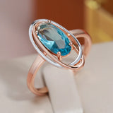 Luxury Oval 14K Rolled Rose Gold Light Blue AAA Zircon Crystal Double Hollow Ring - Vintage Style Party Jewellery