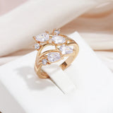 New Season Luxury Filled 14K Rose Gold White AAA Zircon Diamonds Leaf Ring - Party Wedding Luxury Jewellery