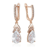 14 Karat Gold Filled Shiny White Zircon Diamonds Long Drop Luxury Fashion Earrings