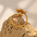 18K Gold Plated Stainless Steel Creative Design Shiny Rhinestone Moon Star Ring