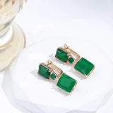 14 Karat Gold Filled Square Big Dark Green AAA Zircon Crystals Drop Vintage Earrings