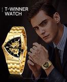 Military Triangle Steel Skeleton Automatic Movement Sports Mechanical Luxury Waterproof Silicone Strap Wristwatches