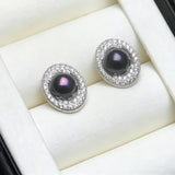 Freshwater Real Multicolour Pearls AAA Zircon Diamonds Halo Stud Silver Earrings