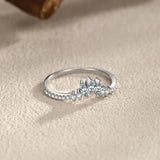 Delicate Chevron Silver AAAA Lab Created Diamond V-Shaped Water Droplet Ring