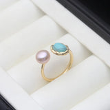 Charming Real Multicolour Pearls with Turquioise Stone Silver 18KGP Ring