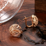 14K Gold Filled Vintage Spherical Hollow Fashion Texture Geometric Elegant Earrings