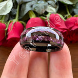 Purple Crystal Stone Inlay Domed Polished 6mm 8mm Tungsten Wedding Men Women Rings