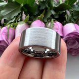 Flat Band And Brushed Finish 10MM 12MM Large Men Black Tungsten Ring Comfort Fit