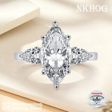 3 Stone 3 Carat D Colour Marquise Cut Moissanite Diamond Ring S925 Silver Wedding Engagement Certified Jewellery
