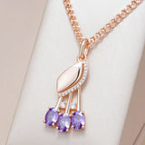 Shiny Flower Design 14K Rolled Rose Gold Purple, White AAA Zircon Crystals Necklace - Fashion Fine Jewellery