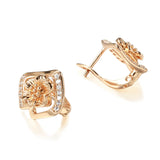 14K Gold Filled Elegant Geometric Rectangle AAA Zircon Diamonds Hollow Flower Earrings
