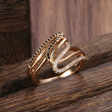 Luxury 14K Filled Rose Gold Geometric Hollow Black And White AAA Zircon Diamonds Setting Ring  - Fine Jewellery