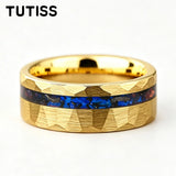 Meteorite Nebula Inlay Hammered 6/8mm Gold/Silver Color Tungsten Ring for Men Women