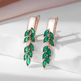 14 Karat Rolled Gold Vintage Green AAA Zircon Crystals Leaf Luxury Dangle Earrings