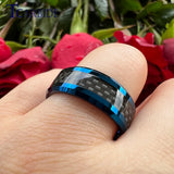 Carbon Fiber Inlay Beveled Polished Classic 8MM Men Women Tungsten Carbide Rings