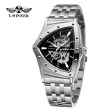 New Designer Luxury Triangle Skeleton Automatic Movement Business Gold Stainless Steel Mechanical Fashion Watches