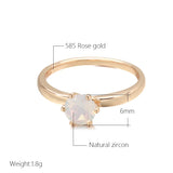 14K Gold Filled New Minimalist Matte White 6 Prongs AAA Zircon Crystal Glossy Ring