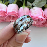 Different Wods Inlay Stepped Unique Brushed Finish Tungsten Wedding Rings