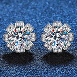 Radiant Atmospheric Petals Threaded Pt950 D Colour VVS1 2 Carat Total Moissanite Diamonds Fine Jewellery Earrings - The Jewellery Supermarket