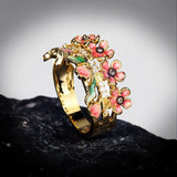 Creative Elegant Flower Gold Colour Handmade Enamel Flower 925 Silver Ring