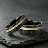 6/8mm Hammered Offset Groove Inlaid Moonstone Gold Foil Tungsten Carbide Rings