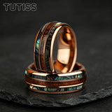 Whiskey Barrel Abalone Shell Inlaid With Rose Gold Polished Edge Tungsten Wedding
