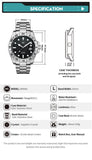 1612 Movement, 316L Stainless Steel Sapphire Crystal Glass 200m Water Resistance Watch
