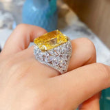 Glittering Radiant Cut 12*16MM AAAAA Lab Created Fancy Vivid Yellow Sapphire Gemstone Big Rings - Luxury Jewellery - The Jewellery Supermarket