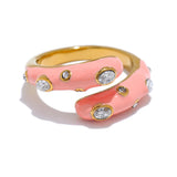 18K Gold Plated Multicolour Enamel AAA Zircon Diamonds Stainless Steel Adjustable Ring