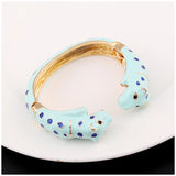 Unique Design Double Leopards Sweet Colorful Cuff Bracelet for Women Girls Gold Plated Fashion Bangle Jewelry Gift