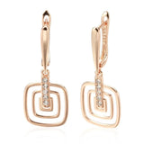 Hollow Square 14K Rolled Rose Gold With AAA Zircon Diamonds Long Drop Earrings - High Quality Daily Fine Jewellery