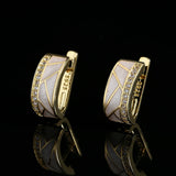 Classic White Fashion Handmade Enamel 18KGP Earrings with AAA Zircon Diamonds