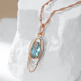 14K Gold Filled Trendy AAA Oval Blue Zircon Crystal Double Geometric Pendant Necklace