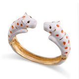 Unique Design Double Leopards Sweet Colorful Cuff Bracelet for Women Girls Gold Plated Fashion Bangle Jewelry Gift