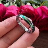 Abalone Shell Inlay Domed Polished 4mm Tungsten Wedding Women Rings