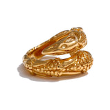 18K Gold Plated Stainless Steel Metal Hammer Snake Twisted Ring Statement Jewellery