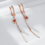 14 Karat Gold Filled Red AAA Zircon Crystals Long Tassel Elegant Dangle Earrings